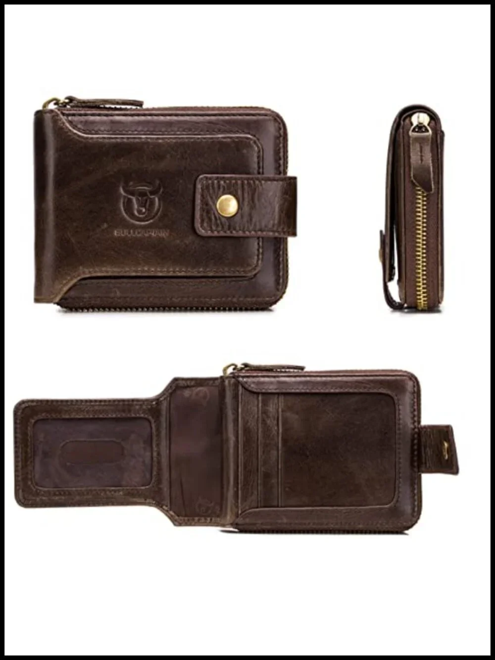 Genuine Leather RFID Blocking Large Capacity Bi-Fold Wallet with Zipper Coin